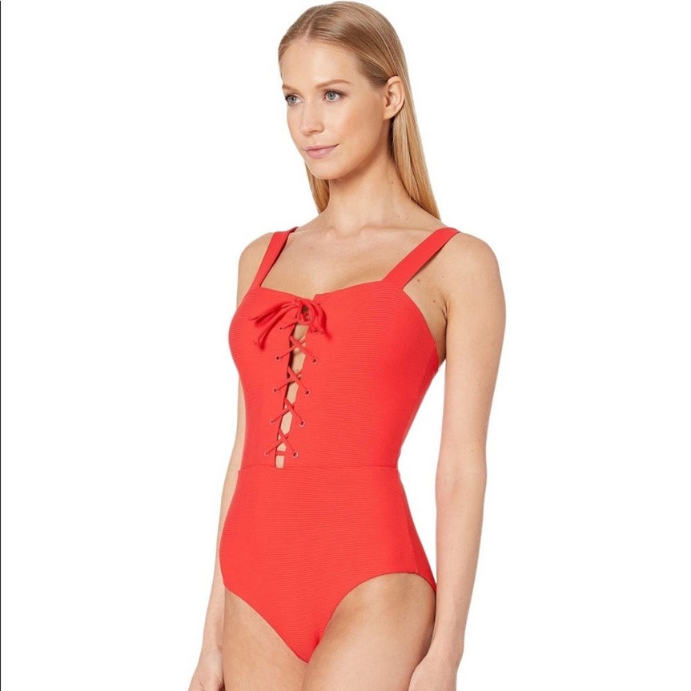 Onia Red Lace-Up One Piece Swimsuit